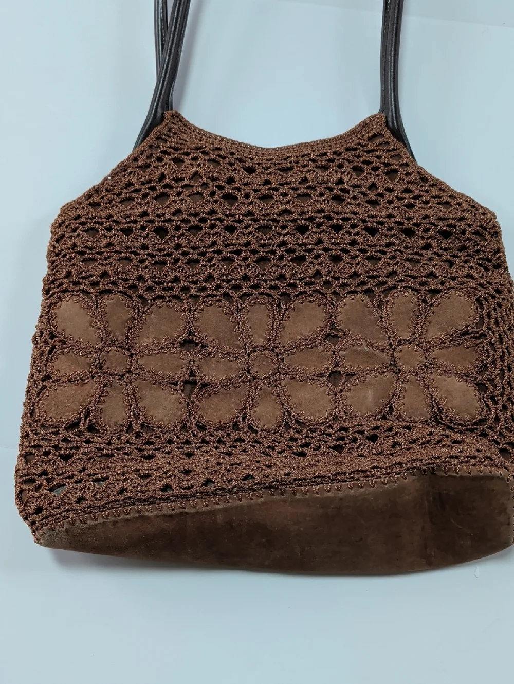 Crocheted Floral Nine West ,Suede Bronze/Brownish Shoulder Bag.